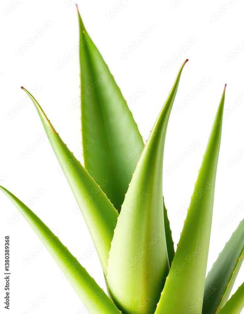 Fototapeta premium A lush, vibrant aloe vera plant isolated against a pure white backdrop, cosmetics, white background