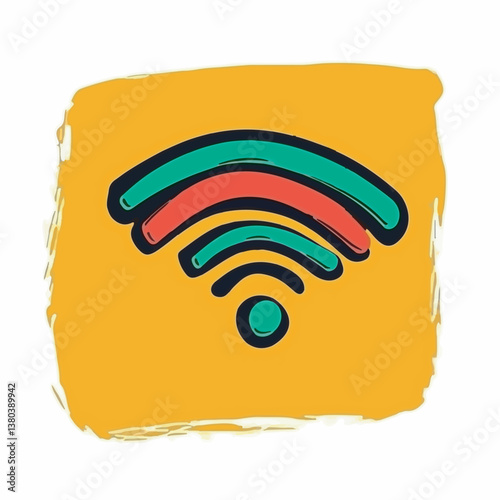 Colorful wifi icon transmits signal on textured background artwork