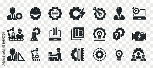 Engineering icon set. Manufacturing and machinery icon collection.