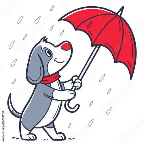 cut dog hold umbrella when rain in white background