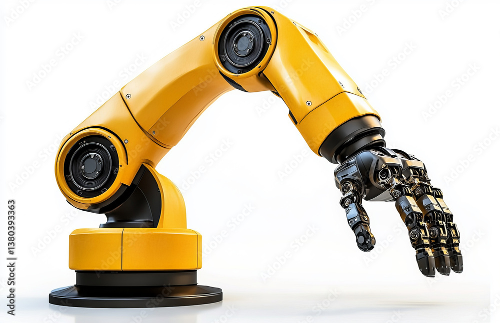 yellow robotic arm on a white background,clipping path. yellow robotic arm on a white background,clipping path.