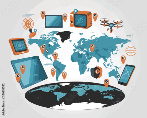 vector illustrative poster that celebrates global communication technology . Showcase a world travel by advanced communication systems.
