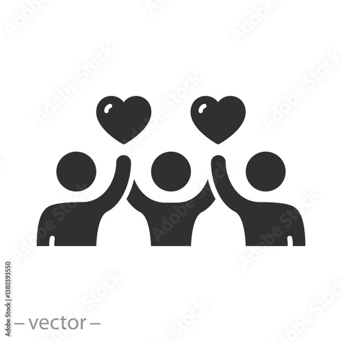 charity work, community voluntary group icon, people welfare, flat vector illustration