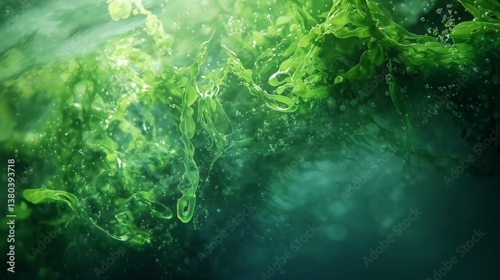 underwater view of algae and seaweed, capturing the serene and dynamic beauty of an aquatic ecosystem. The perspective immerses the viewer into the depths of the ocean underwater view of algae and seaweed, capturing the serene and dynamic beauty of an aquatic ecosystem. The perspective immerses the viewer into the depths of the ocean