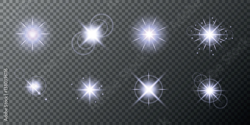 Lens Flare, light glow effect. sun or realistic shining star with backlight effect. bokeh glitter and sparkles or sparkles on transparent background.