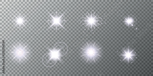 Lens Flare, light glow effect. sun or realistic shining star with backlight effect. bokeh glitter and sparkles or sparkles on transparent background.