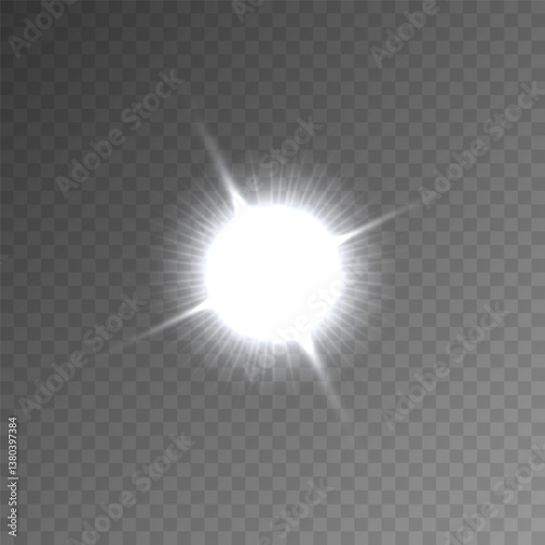 Lens Flare, light glow effect. sun or realistic shining star with backlight effect. bokeh glitter and sparkles or sparkles on transparent background.