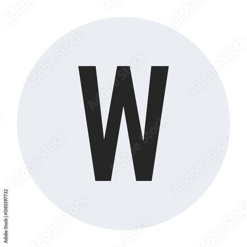 Minimalist black ‘W’ letter icon design in a clean white circular background, perfect for branding, logo creation, educational materials, and creative design projects.