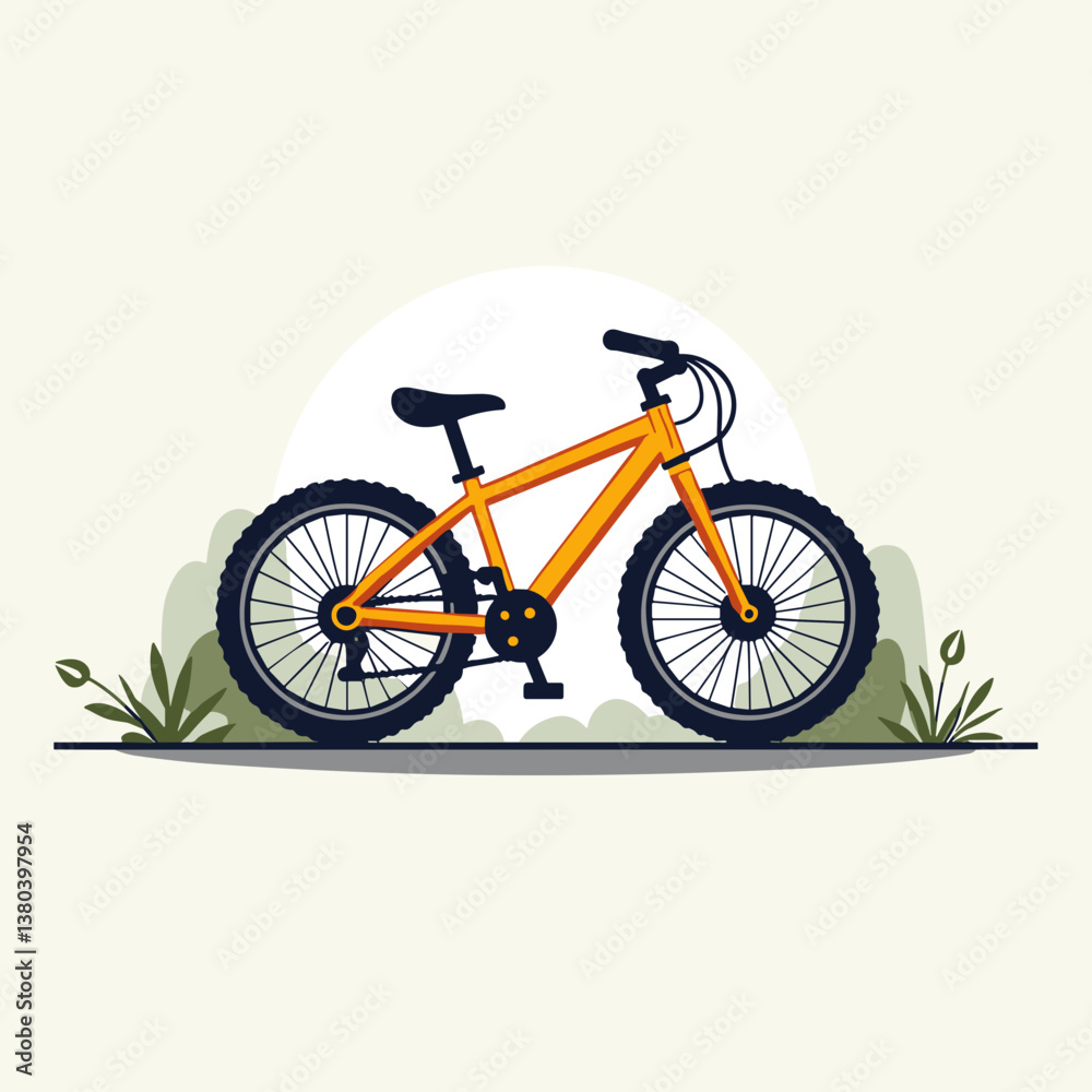 Fototapeta premium Bicycle illustration, vibrant style, outdoors setting, nature background, copy space