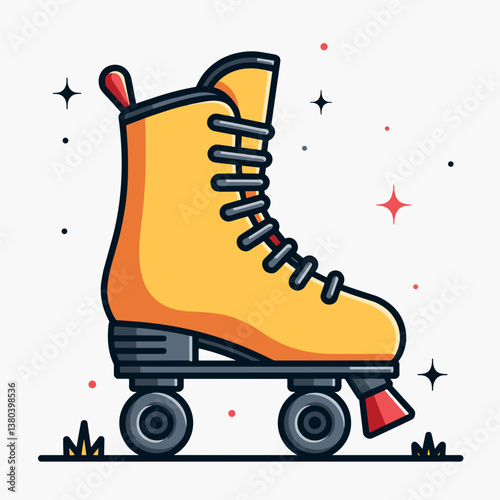 Stylized roller skate illustration with bright yellow color and cartoonish design on a light background