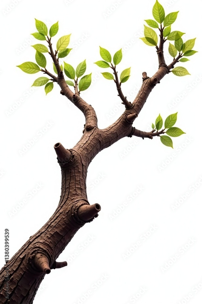 Branch with knots isolated on white background, rugged, wood, tree Branch with knots isolated on white background, rugged, wood, tree