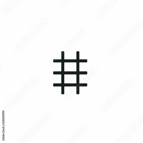Black hashtag appears centered isolated on white background simple