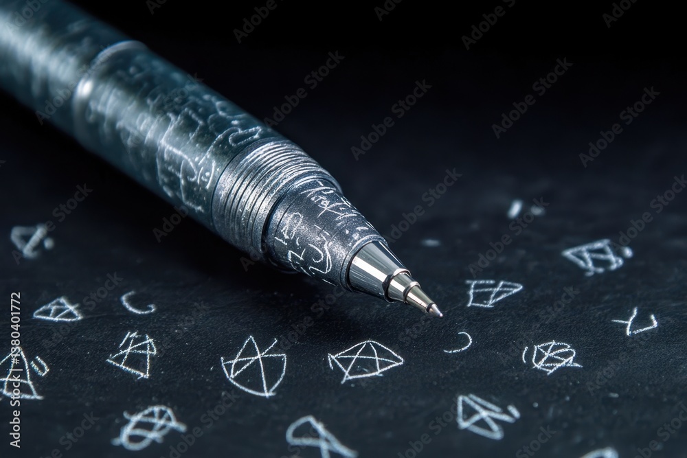 Fototapeta premium Creative patterns drawn with a detailed pen on a dark surface showcasing artistic expression
