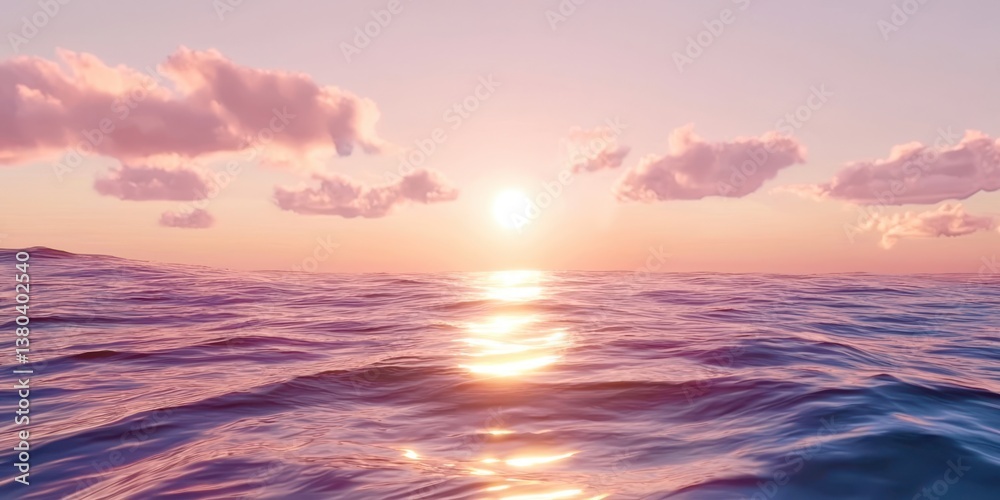 Naklejka premium A beautiful sunset over the ocean with a pink and purple sky