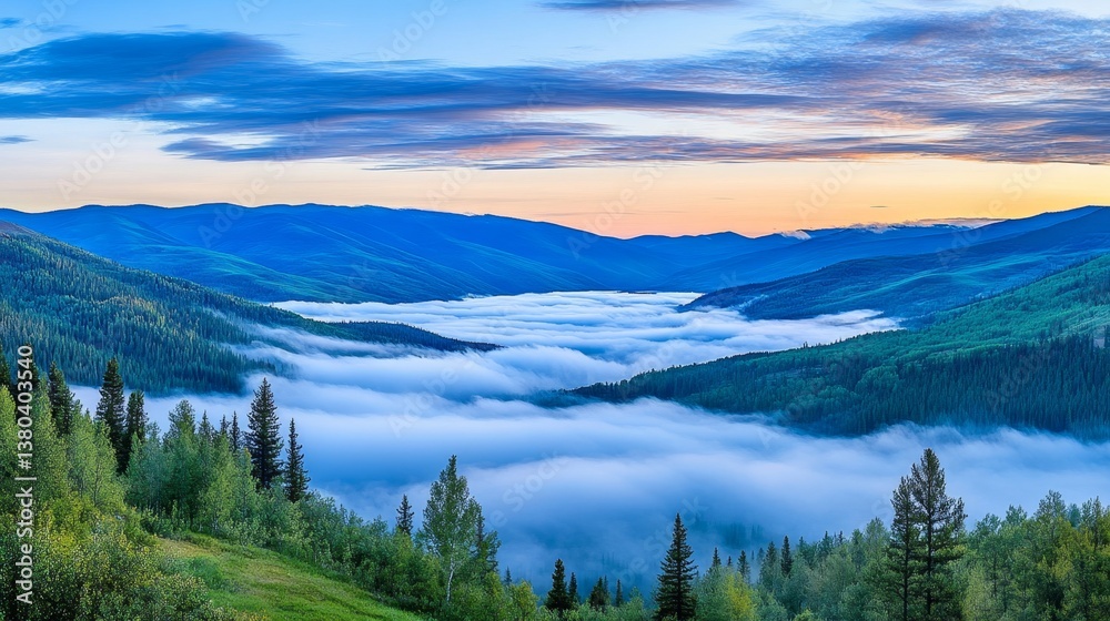 Obraz premium A serene mountaintop at dawn, bathed in soft golden light and surrounded by drifting clouds