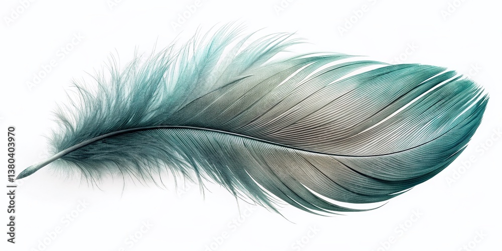 Obraz premium Macro Photography: Single Light Gray Feather Isolated on White Background