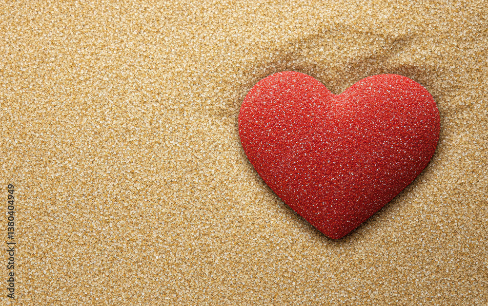 Obraz premium A heart shape made of pebbles on a textured sandy background.