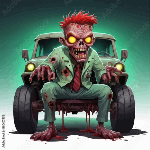 Crazy Doctor Zombie in a scary parking lot