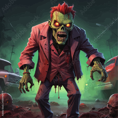 Crazy Doctor Zombie in a scary parking lot