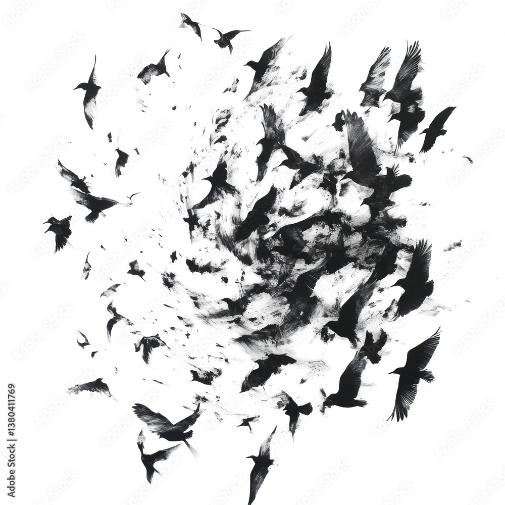 Fototapeta premium Birds and Bats Whirlwind on transparent background