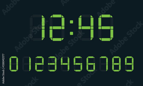 Electronic numbers set. Vector digital LED numbers set. Digital display number set for sign, alarm, calculator, clock, light, electronic, computer, watch, time. Vector illustration of LED digits.