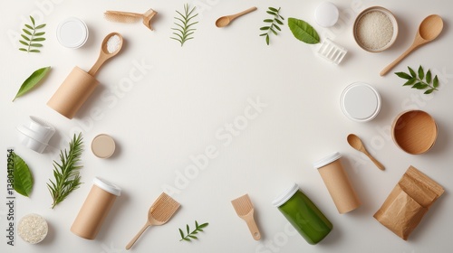 Eco-friendly kitchen essentials arranged with greenery photo