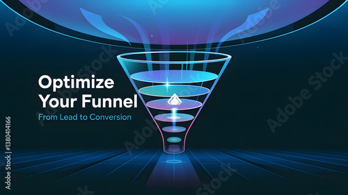 A funnel shape, glowing with energy, showing the sales funnel process from lead to conversion.