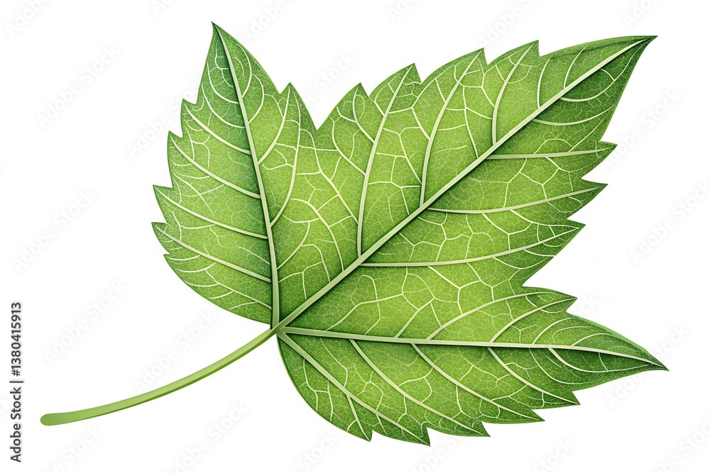 Obraz premium close-up of a vibrant green leaf with serrated edges and prominent veins, ideal for nature-inspired designs and eco-friendly branding projects 