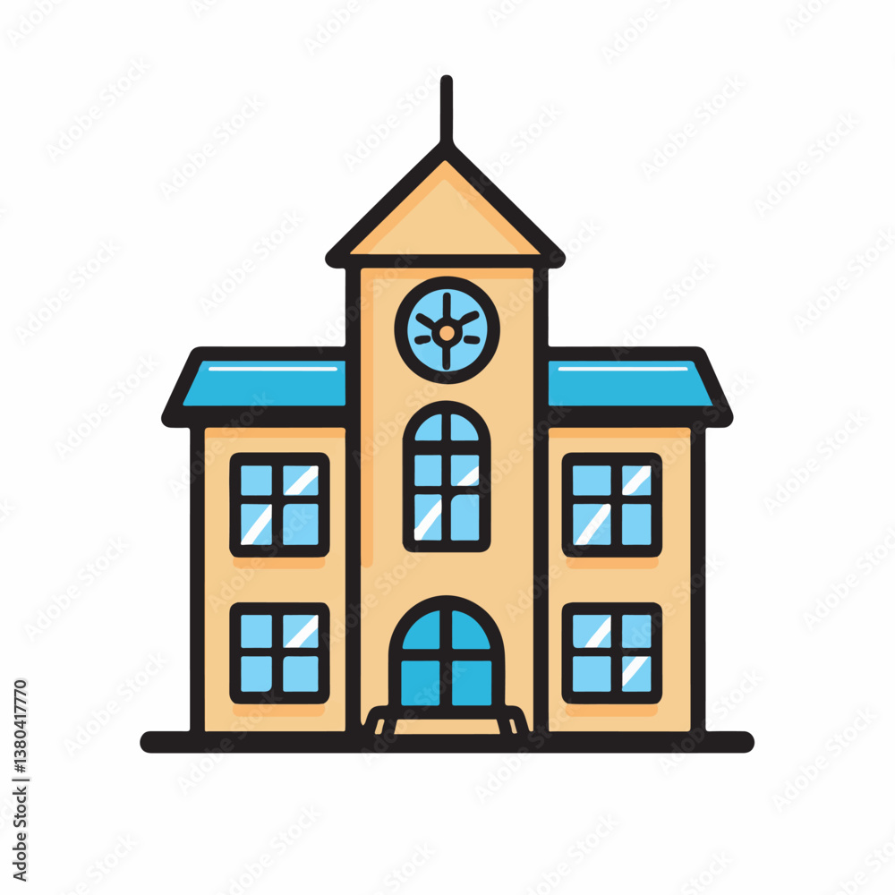 School building displays time icon downtown educational illustration School building displays time icon downtown educational illustration