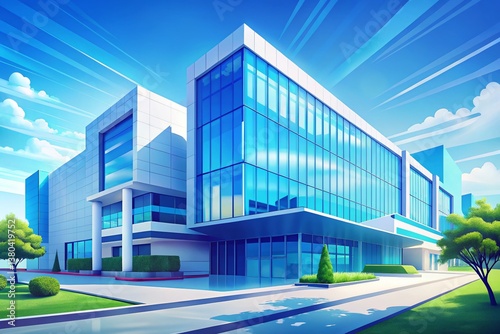 Wallpaper Mural Medical Education: Blue Line Art Architecture,  Modern Healthcare Campus Illustration Torontodigital.ca