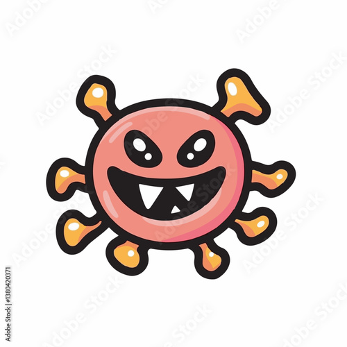 Cartoon germ smiles maliciously in bright isolated scene