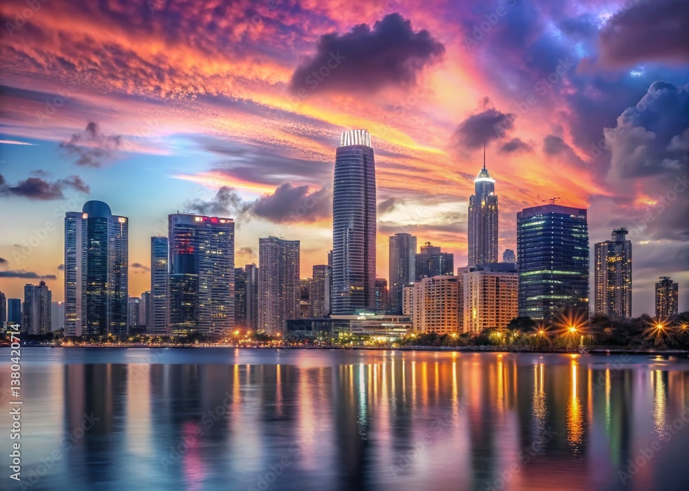 Obraz premium Miami Brickell Skyline Dusk Night Photography - Stunning Cityscape