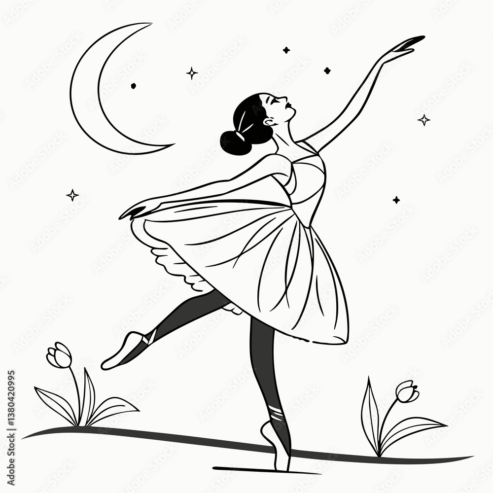 Fototapeta premium Ballerina dancing gracefully under the moonlight with flowers 