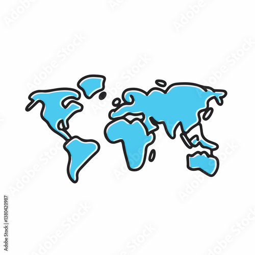 World map graphic represents continents globally cartographically