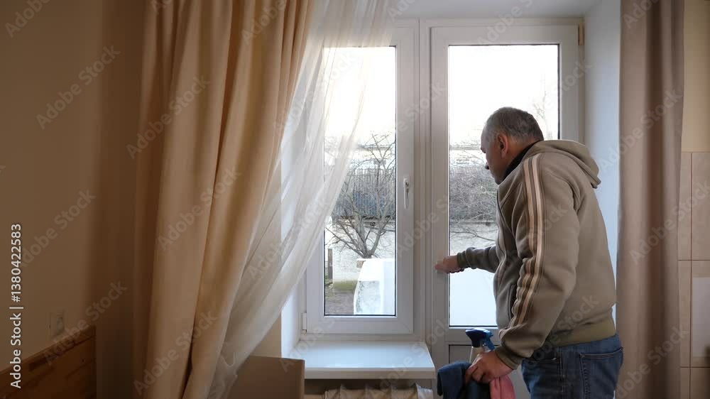 Man cleaning window. House cleaning. Man cleaning window. House cleaning.