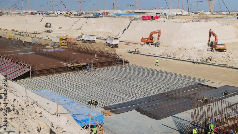Reinforced concrete foundation of tunnel under construction in open ...