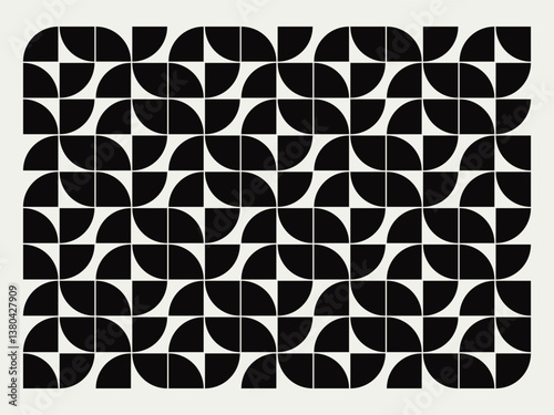 Mid century modern geometric floral background in black and white. Graphical illustration for a unique textiles and home décor.	
