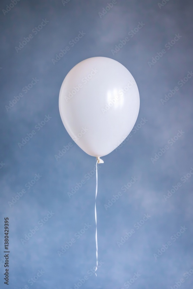 Fototapeta premium Minimalist scene featuring single white balloon against soft blu