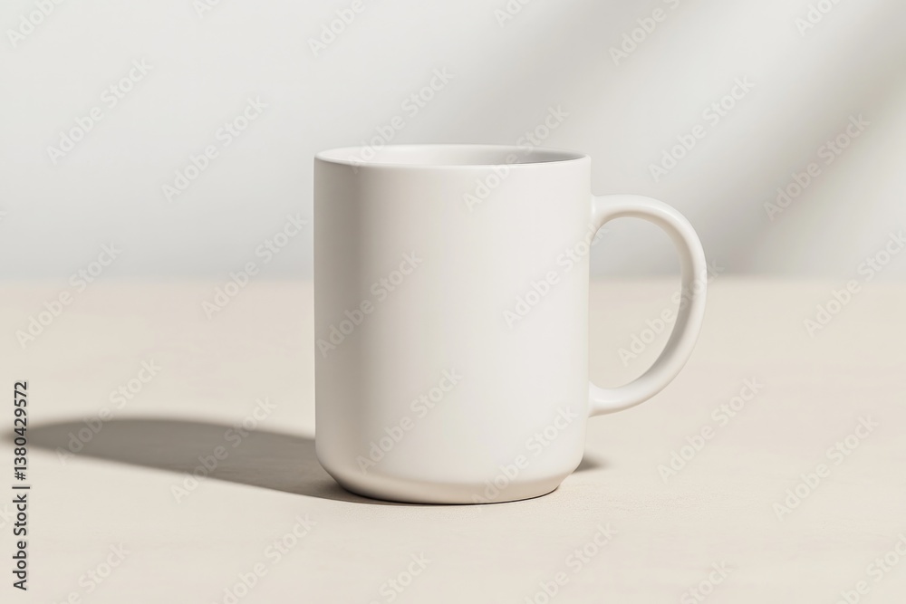 Obraz premium Minimalist design showcases plain white mug, casting soft shadow