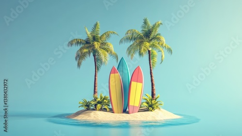 Tropical Island Getaway with Colorful Surfboards