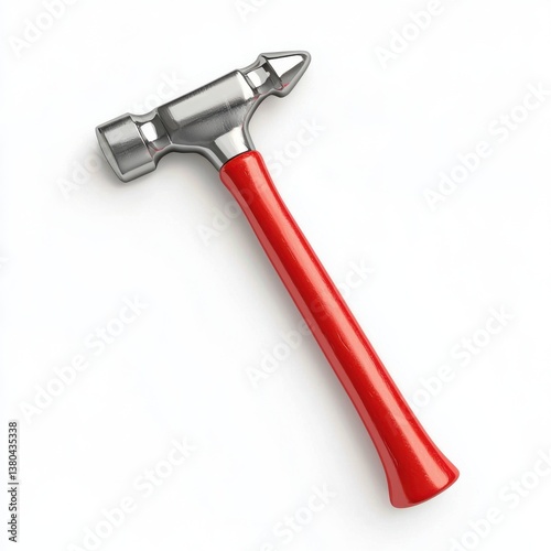Clay style hammer with bright red handle and silver metal head, soft rounded texture, isolated on white background