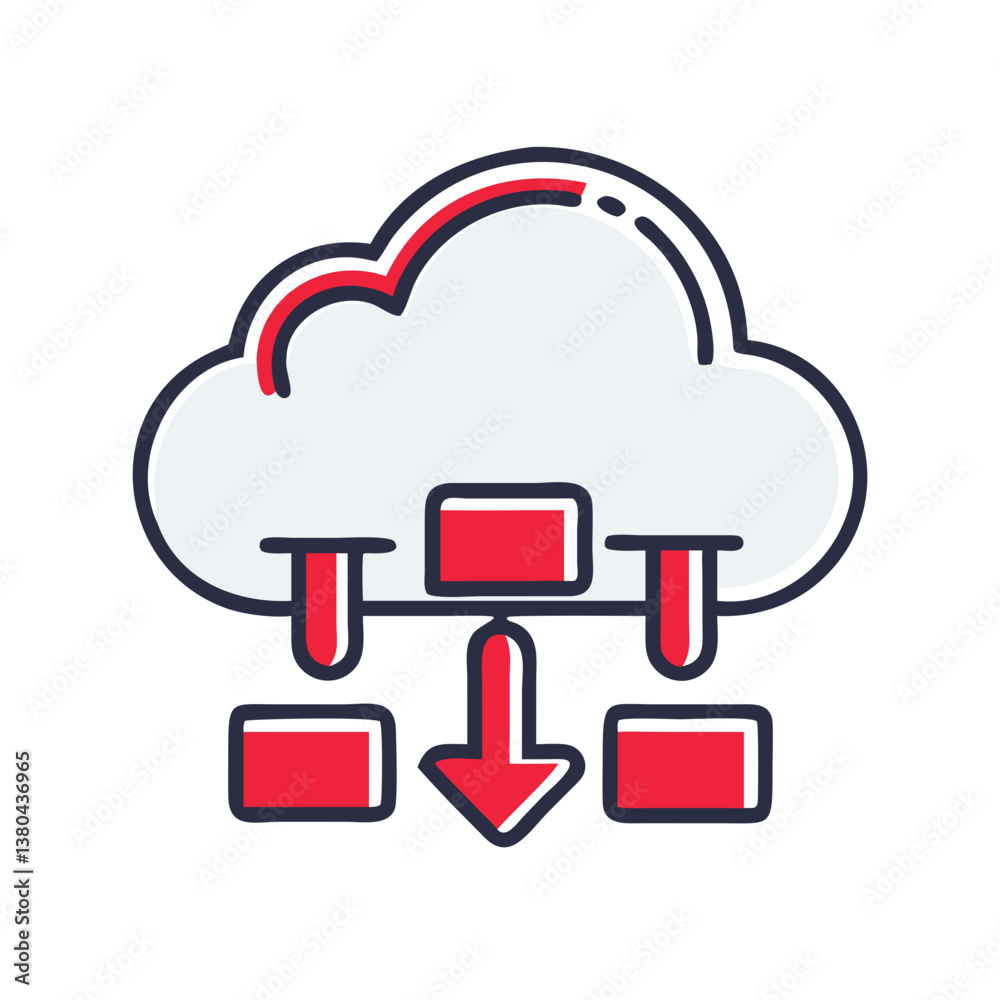 Cloud Storage Icon with Download Arrows on Transparent Background Cloud Storage Icon with Download Arrows on Transparent Background
