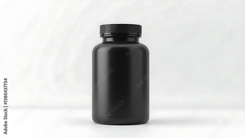 Matte Black Plastic Bottle with Ribbed Cap on White Background Studio Shot Matte Black Plastic Bottle with Ribbed Cap on White Background Studio Shot