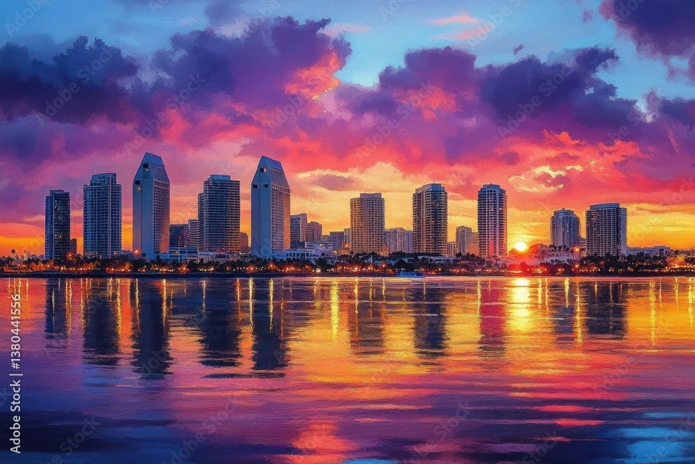 Fototapeta premium Beautiful Sunset Skyline of San Diego California