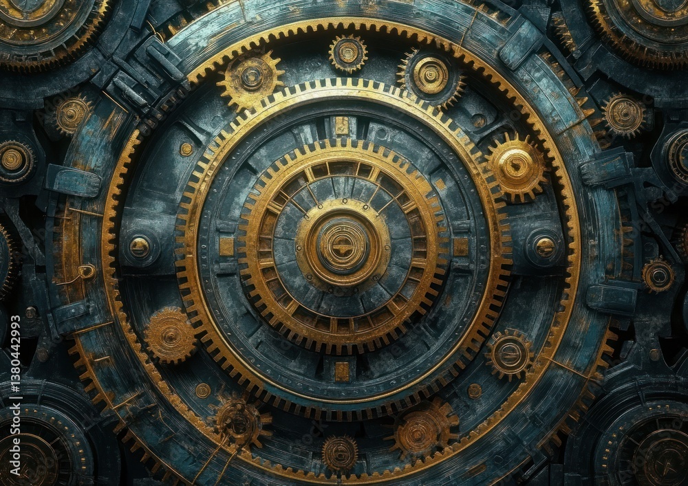 Intricate Steampunk Gears and Cogs with Chiaroscuro Effect and Radial Symmetry Intricate Steampunk Gears and Cogs with Chiaroscuro Effect and Radial Symmetry