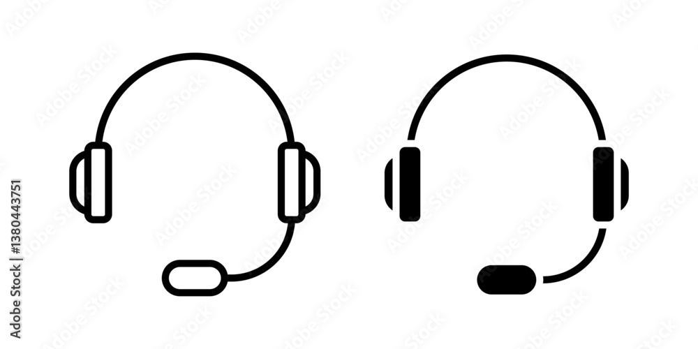 Vector isolated Headphones icon set in black outline and fill Vector isolated Headphones icon set in black outline and fill