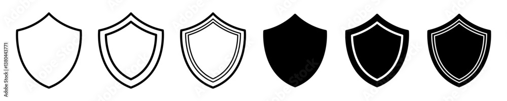 Vector isolated Shield icon set in black outline and fill Vector isolated Shield icon set in black outline and fill