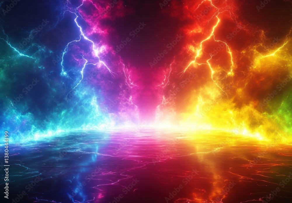 Abstract Rainbow Lightning Bolts with Neon Effects in a Dynamic Electric Atmosphere Abstract Rainbow Lightning Bolts with Neon Effects in a Dynamic Electric Atmosphere