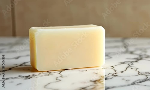 A Single Bar of Creamy Soap on Marble