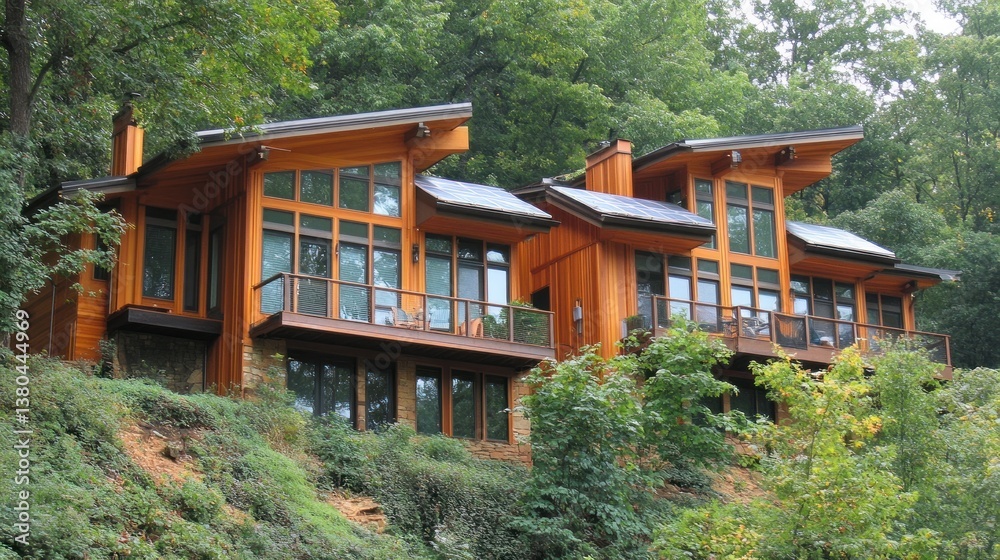 Modern hillside homes, wooded setting, architectural design, real estate Modern hillside homes, wooded setting, architectural design, real estate